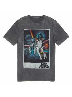 Áo Thun Star Wars Vintage Logo Black Acid Wash T-Shirt Size M by Re:Covered - Recovered Clothing