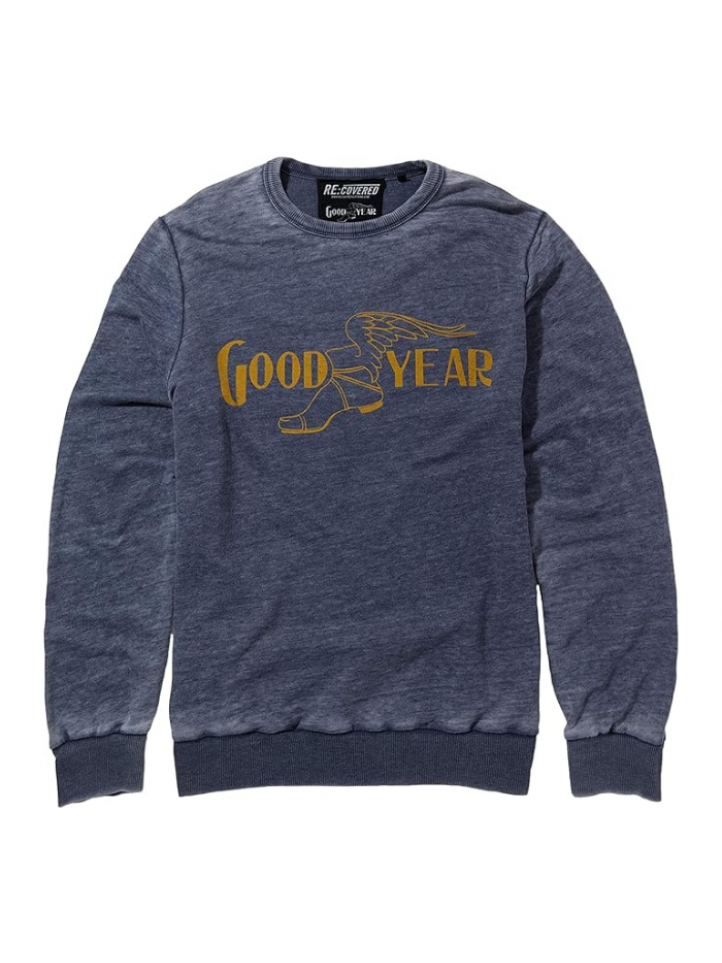 Áo Nỉ Goodyear Vintage Mono Colour Logo Blue Sweatshirt Size M by Re:Covered - Recovered Clothing